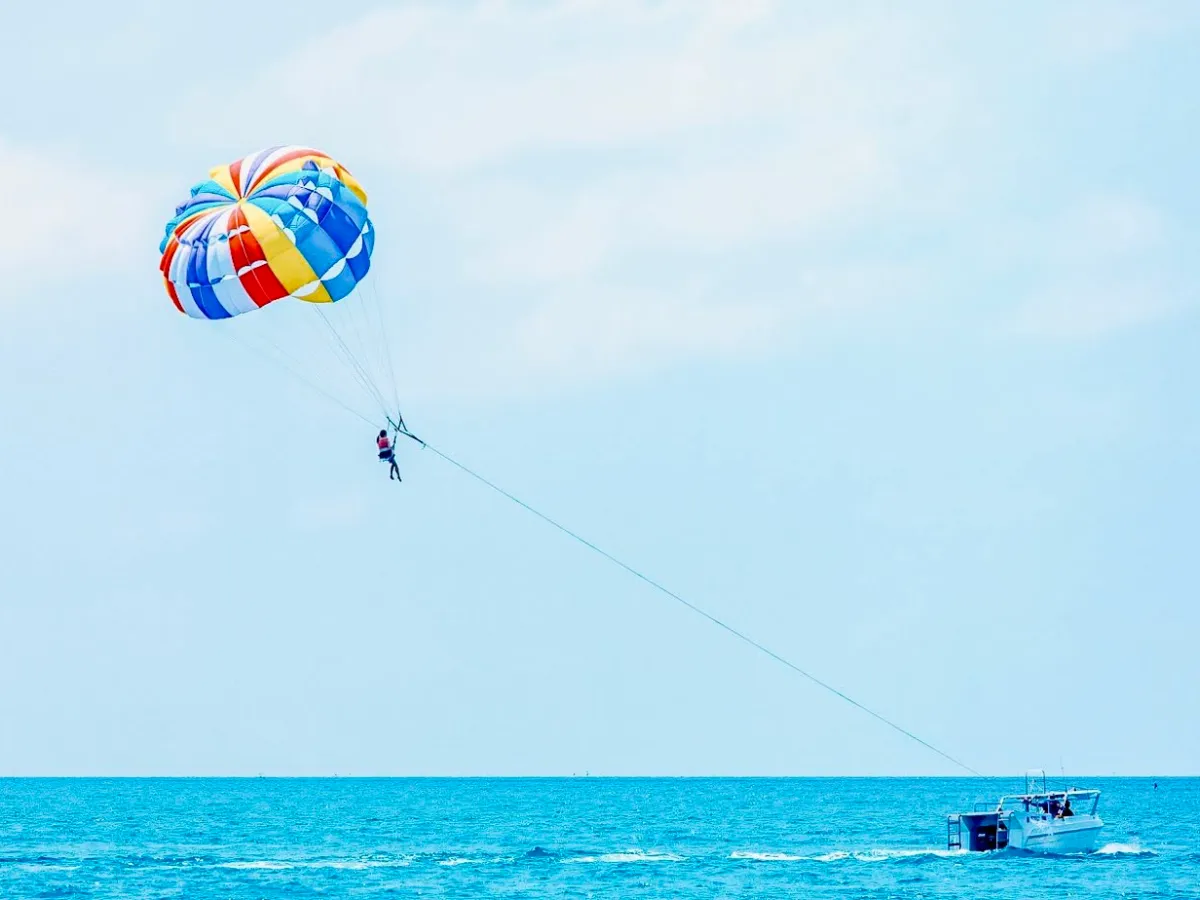 a person parasailing over a body of water